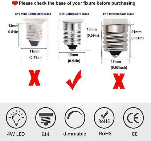 E14 LED Bulb Dimmable European Base,4W Equivalent 40W Incandescent Bulb, AC110-130V for Refrigerator Cooker Hood,Daylight White 6000k (Pack of 2)...