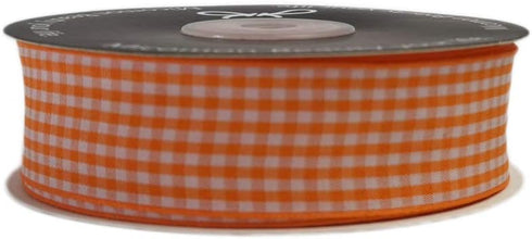 Micomon Orange Gingham Plaid Checked Ribbon 25 Yard Each Roll 100% Polyester (1", Orange)...