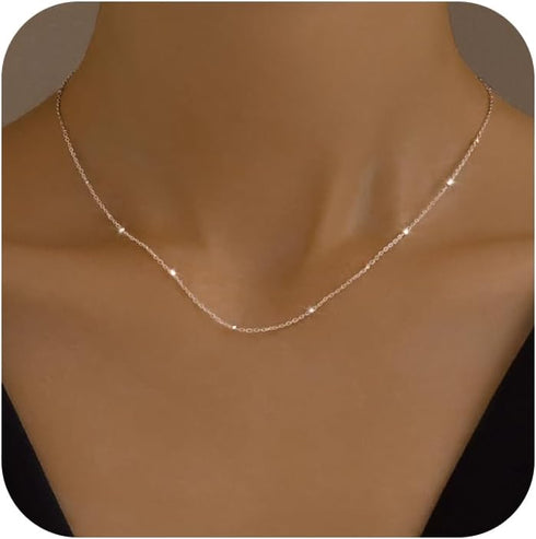 Simple Choker Necklace for Women 925 Sterling Silver Dainty Satellite Bead Pendant Clavicle Chain Minimalist Mother‘s Day Graduation Jewelry Gift ...
