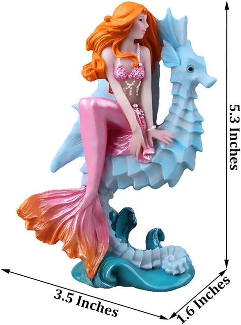 Aquarium Ornament - Seahorse Mermaid Decorations,Fish Tank Supplies Accessories,Mermaid Gifts for Girls, Mediterranean Princess Statue Home Decora...