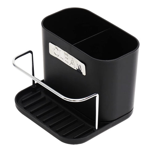 Home Basics Sink Caddy with Tray, Black | Removable Tray | 2 Divided Sections | Metal Bar for Sponge...