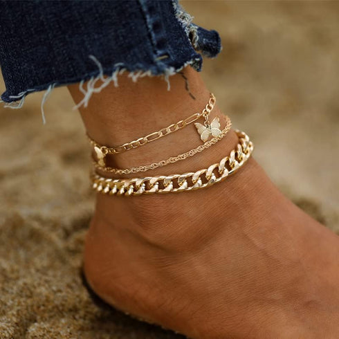 Layering Ankle Bracelet Butterfly Anklets Link Paperclip Foot Chain Beach Foot Jewelry for Women...