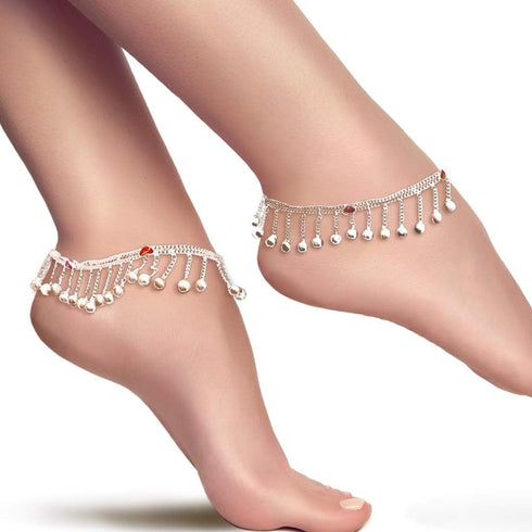 Indian Traditional Ethnic Silver Loud Jingle Bead Bells Anklet Payal Pair For Women - Dance Bridal Wedding Party - Duel On Jewel...