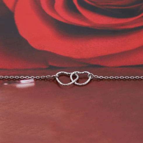 Sterling Silver Jewelry - Rhodium Plated 925 Stamp - Interlinked Open Couple Heart Anklet - Jewelry Stylish Beautifully Designed for Women - 9" Lo...