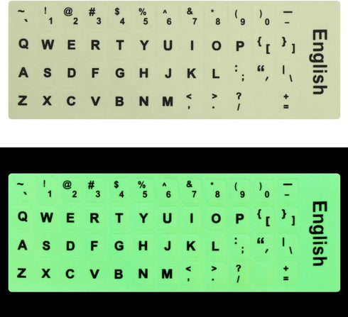 English Luminous Keyboard Stickers Glow in The Dark Language Letter Protective Film Alphabet Button Layout for Laptop PC...
