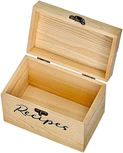 Personalized Wooden Recipe Box with Dividers and Card Holder - Vintage Farmhouse Style Recipe Organizer (Brown)...