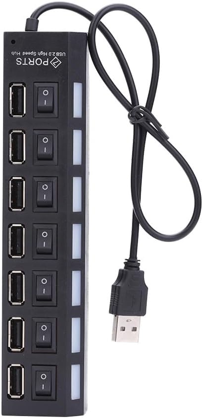 7-Port USB Hub with ON/Off Switch, Black...