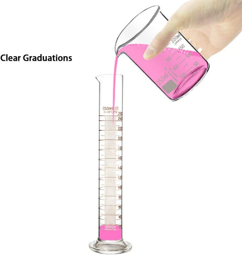 Thick Glass Graduated Measuring Cylinder Set 5ml 10ml 50ml 100ml Glass with Two Brushes...