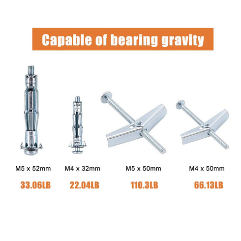 25Sets Toggle Bolt and Molly Bolt, Wing Nut Kit, Assorted Heavy Duty Wall Anchors Assortment Kit, Zinc Plated Steel Hollow Drive Wall Anchor kit f...