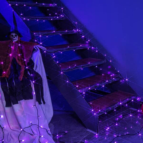 PEIDUO Halloween Decorations Outdoor, 82 FT 200 LED Purple String Lights, Motion Sensor Controller Sync with Spooky Music, Twinkle Fairy Lights fo...