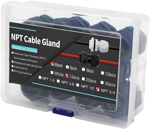 Cable Glands 3/4 Inch Nylon Waterproof Cable Connector With Lock Nut And Gaskets IP68 Waterproof Cable Range 13-18mm Cord Gland Connectors Electri...