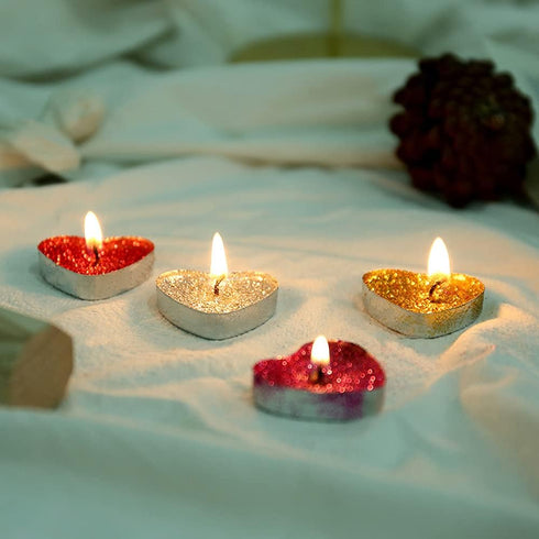 Bling Bling Tealight Candles Heart-Shaped,10PCS Love Romantic Candle with 100PCS Silk Rose Petals,Mini Candle Discs for Weddings,Anniversaries,Bir...