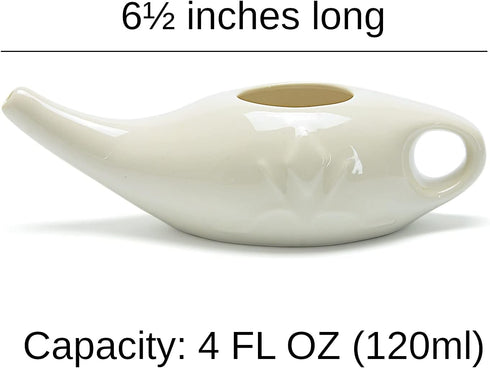 Ceramic Neti Pot for Nasal Sinus Cleansing Wash Irrigation Relief - Microwave and Dishwasher Safe - Petite...