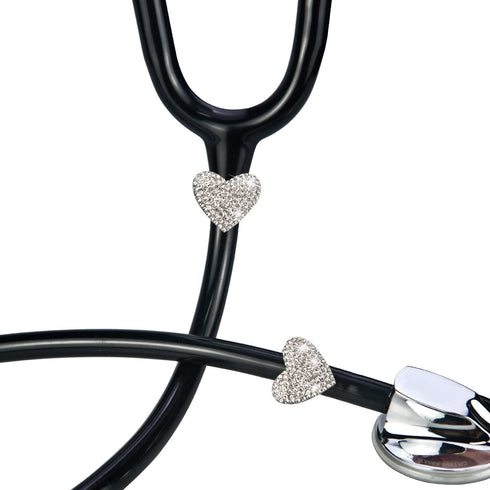 2 Pack Spark Bling Love Heart Stethoscope Charms, Custom Stethoscope Id Name Tag Charm, Silvery RN Nurse Stethoscope Charm for Littman and More (S...