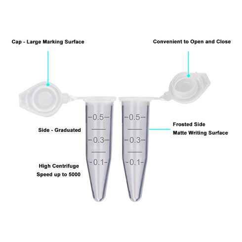 stonylab Micro Centrifuge Tubes, 0.5ml Polypropylene Graduated Clear Plastic Centrifuge Vials with Flat-Top Snap Cap, Pack of 500 (0.5ml, 500 Pack...