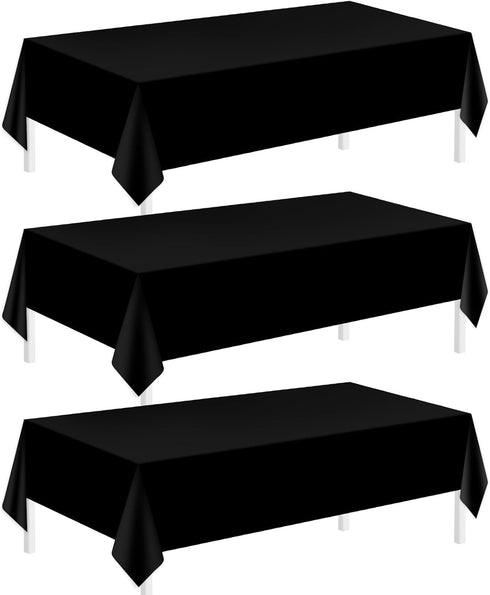 Childom 3 Pack Plastic Tablecloths for Rectangle Tables 54" x 108" Black Disposable Table Cloths for 6 to 8 Foot Tables Indoor or Outdoor Parties ...