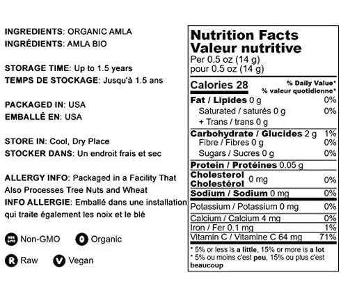 Food to Live Organic Amla Berry Powder (Amalaki), 8 Oz Non-GMO Indian Gooseberry, Raw, Pure, Finely Ground, Kosher, Vegan. Rich in Antioxidant, Vi...