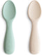 mushie Silicone Toddler Starter Spoons | 2 Pack (Cambridge Blue/Shifting Sand)...