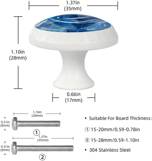 4 Pack 1.37" Floral Decorative Cabinet Knobs, Premium ABS Glass Cabinet Handles for Home Kitchen Bedroom | Unique Design & Fine Touch (Blue Abstra...