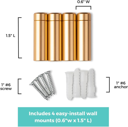Wexel Art 1.5" Gold Stainless Steel Mounting Hardware for Acrylic Floating Frames (Pack of 4)...