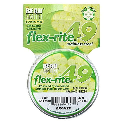 The Beadsmith Flex-Rite 49 Strand Nylon Coated, Stainless-Steel Beading Wire, Jewelry Making Supply (.018 Dia, Bronze - 30 Ft)...
