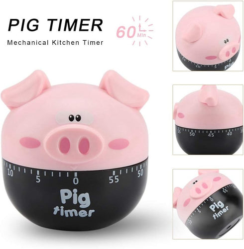 Cute Cartoon Pig Kitchen Timer, 0-55 Minute Wind Up Dial Rotating Countdown Loud Alarm Timer Mechanical Mechanical Timers Counters for Cooking Tim...