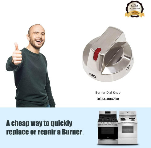 DG64-00473A Burner Dial Knob (Upgrade&Durable) with Metal Ring for Samsung Range Oven Replaces DG64-00347A,AP5917439, PS9606608