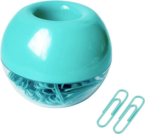 Teal Paper Clips Holder with 100pcs 1.1 inch Mint Green Paper Clips for Office Desk Organizer Accessories...