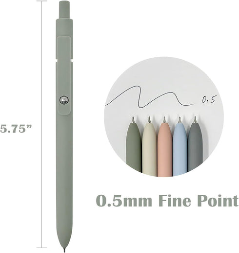 allydrew Smooth Retractable Black Ink Gel Pens, 0.5mm Fine Point, for Home Office Work (Set of 5), Morandi...