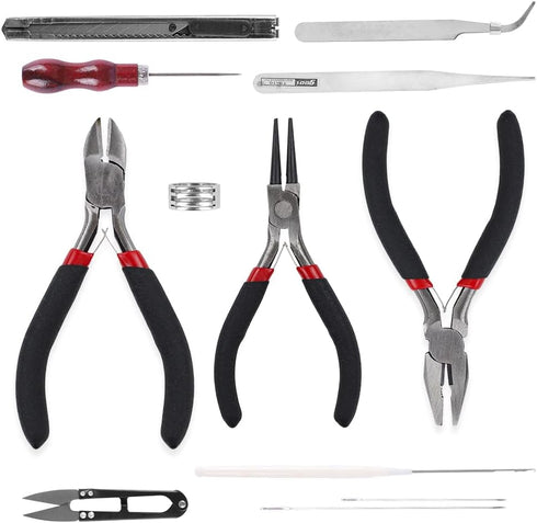 WUCID Jewelry Pliers,3.5-inch Pliers Elbow Straight Head Tweezers 12-Piece Jewelry Making Kit DIY Beaded Combination Kit Jewelry Making Supplies...