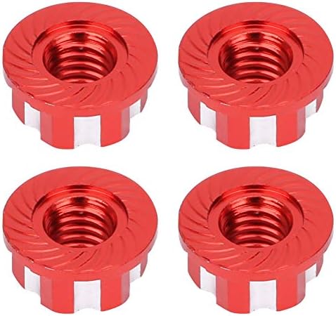 VGEBY 4pcs RC Hex Nuts, M4 Carving Hexagonal Nuts Aluminum Alloy RC Wheel Nuts Fit for D3 D4 1/10 RC Car(Red) Rc Hex Nut for Traxxas 1/10 17Mm Hex...