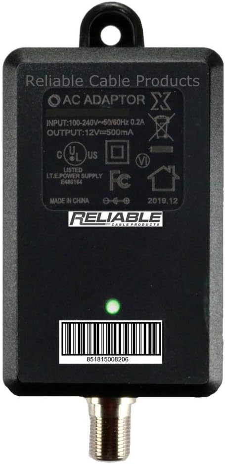 Reliable Cable Power Supply, High Efficiency OEM Replacement Wall Mount Coax Adapter for CATV Drop Amplifiers 12V 500mA (0.5A) with F-Type Connect...