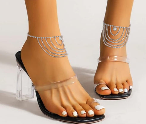 ELABEST Boho Rhinestone Ankle Bracelets 2pcs Crystal Tassel Anklet Layered Ankle Bracelets High-heeled Tennis Foot Chain Wedding Jewelry Accessori...