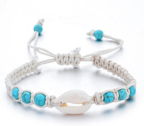 Caiyao Natural Cowrie Shell Turquoise Bead Bohemian Bracelet Handmade Braided Wax Rope Women Adjustable Starfish Anklet Beach Parties Jewelry...