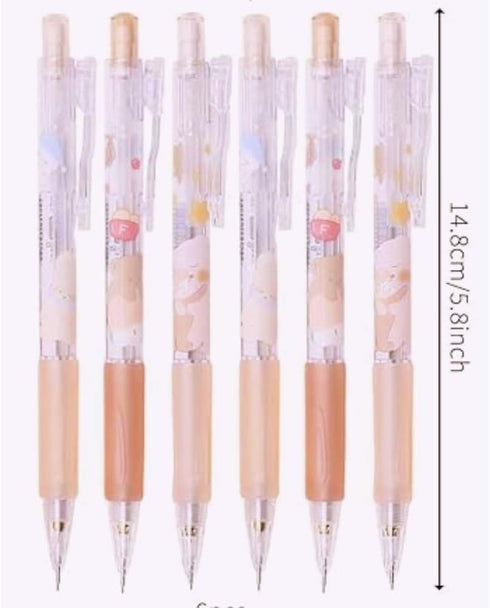 Kawaii Caramel Bear Mecanical Pencils, Fine Point (0.5mm), 6 count, Bulk Mecanical Pencil for Back To School or Work, 1 Count (Pack of 6)...