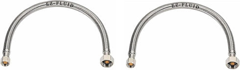 EZ-Fluid (2) 20" Water Supply Line,1/2" Fip x 3/8" Comp LF,Brass Nuts,Universal Stainless Steel Braided Faucet Water Supply Line Connector,Water S...