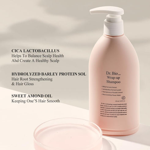 Dr. Bio Wrap-Up Shampoo (8.45oz/250ml)| Hydrating Mild Shampoo for Dry Hair, Sensitive & Itchy Scalp Soothing with Probiotics & CICA, Thickens Hai...