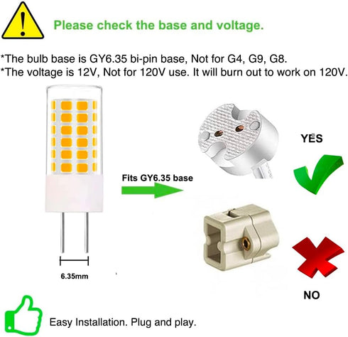 GY6.35 LED Bulbs 12V, T4 JC Type Bi-Pin Base, Warm White 3000K, 35W GY6.35/G6.35 Halogen Replacement for Landscape Path Light, Kitchen Pendant lig...