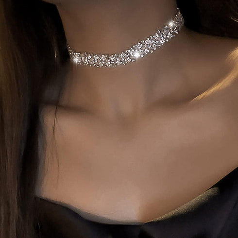 JEAIRTS Rhinestone Choker Necklace Silver Full Crystals Necklaces Sparkly Necklace Chain Jewerly Fashion Party Accessories for Women...