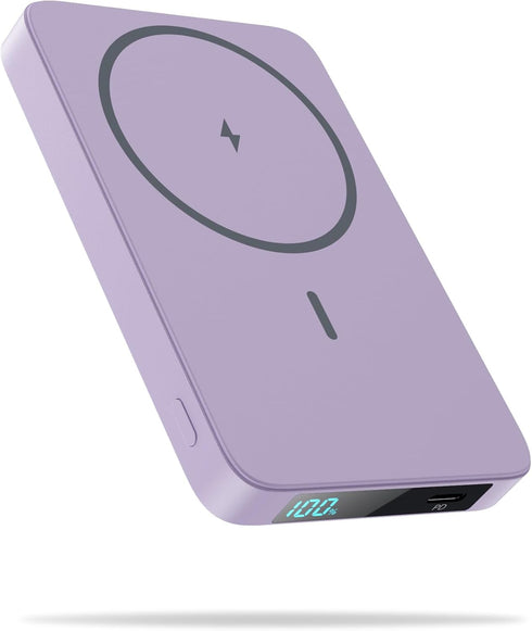 Magnetic Portable Charger Power Bank 5500mAh,Slim Wireless Portable Charger with LCD Display,PD Fast Charging USB-C Battery Pack Compatible with M...