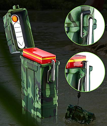 Skywin Waterproof Cigarette Case with Lighter - Airtight Cigarette Dry Box with Rechargeable Lighter - Dry Cigarette Case Protects Cigarettes from...