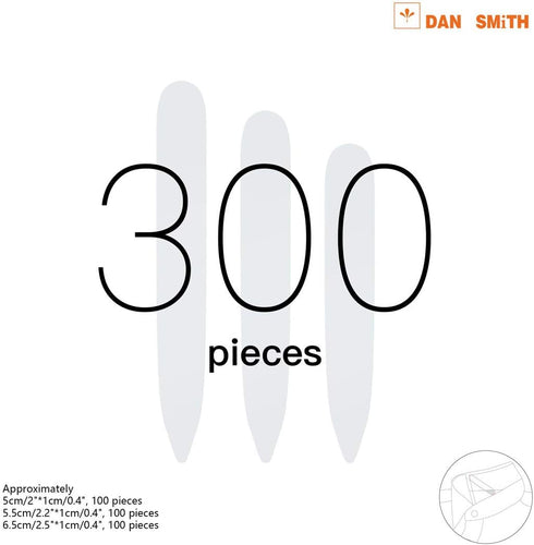 Dan Smith C.C.AF.J.002 Plastic Collar Stays Shirt Collar Inserts 300 pcs 3 Sizes...