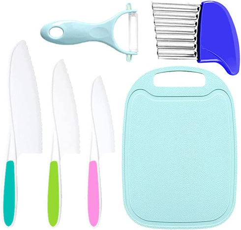 6 Pieces Kids Knife Set, Kids Safe Cooking Knives, Nylon Kids Kitchen Knife ? Crinkle Cutter, Serrated Edges Plastic Toddler Knife Kids Knives ? Y...