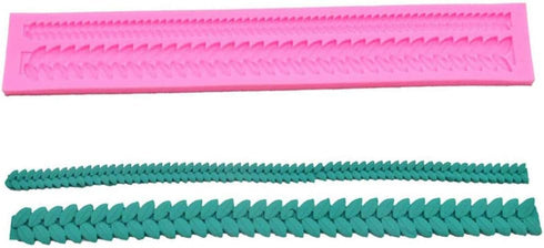 Rope & Leaf Strip Cake Border Molds Silicone Cupcake Fondant Cake Decorating Tools Candy Chocolate Gumpaste Moulds Pack of 2...