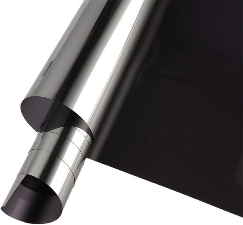 One Way Mirror Privacy Window Film, Heat Control and Anti - UV Adhesive Reflective Window Tint for Home and Office, 60Inch x 17.7Inch, Black Silve...