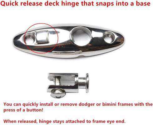 MIZUGIWA Boat Bimini Top Swivel Hinge Deck Quick Release, Swivel Side Mount Hinge 316 Stainless Steel Bimini Top Deck Hinge Marine Hardware with F...