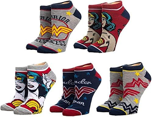 Bioworld Wonder Woman Ankle Socks 5-Pack for Women...
