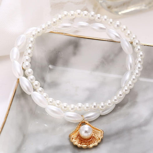 Boho Pearl Anklets Bracelets Beaded Layered Ankles Bracelets Shell Pendant Foot Chain Jewelry for Women...