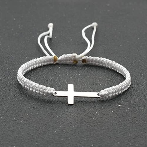 Pingyongchang 2Pcs Handmade Cross Lucky Knot Adjustable Red Black String Protection Christian Bracelet Boho Amulet Rope Bracelet for Women Men Cou...