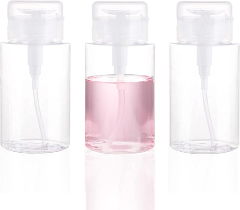 3 Pack Push Down Pump Dispenser Empty Push Top Bottles Containers for Nail Polish Makeup Remover Micellar Water Facial Toner 6.7oz/200ML...
